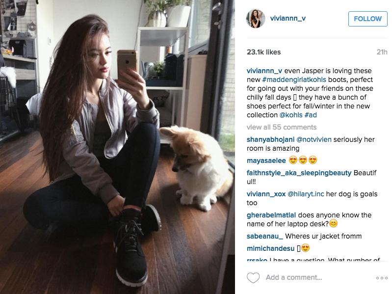 YouTube star Vivian V. posts a sponsored post for Kohls Madden reaching her 356K+ followers on Instagram 